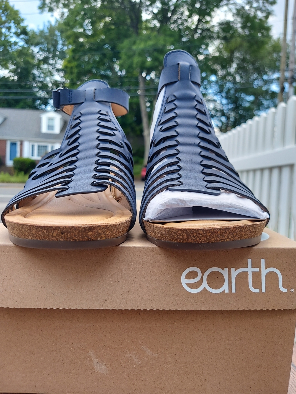 Earth Hattie3 Navy Blue Woven Strappy Wedge Sandals Women's Size 11M Cottagecore - Picture 7 of 11